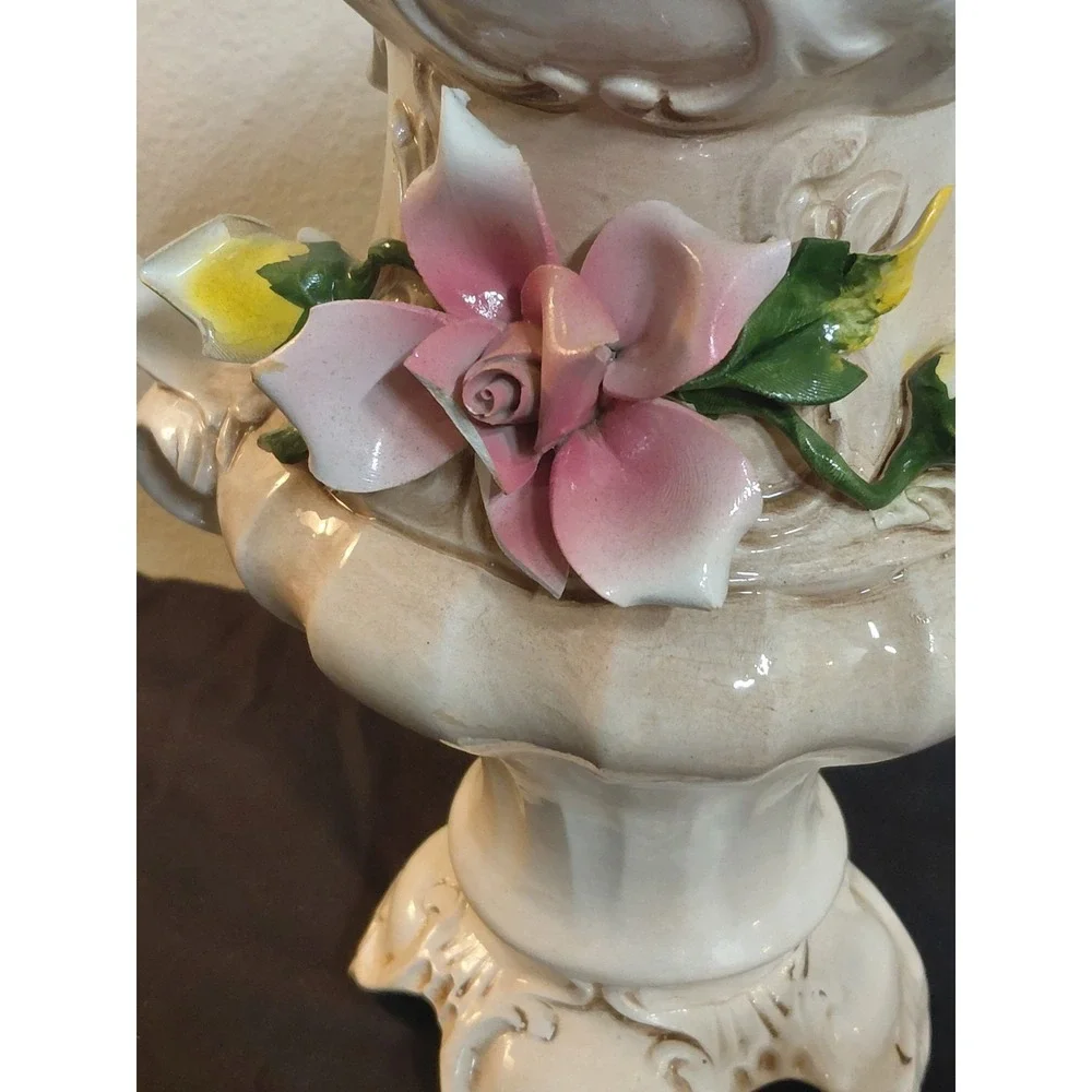Vintage Capodimonte Italy Porcelain Lidded Urn Vase 15
